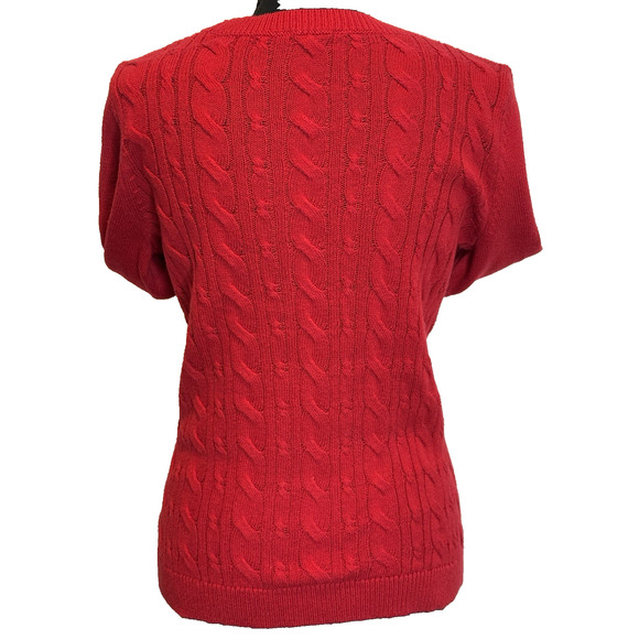 Talbots Women's Red Cable Knit Crew Neck Pullover Sweater Sz SP holiday classic! - Picture 5 of 9